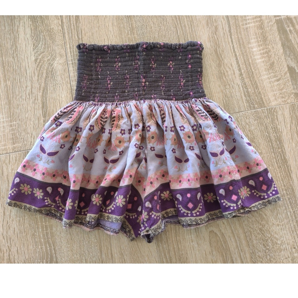 Natural Life Boho Smocked High‎ Waist Floral Rayon Shorts Purple Pink XS 3"
